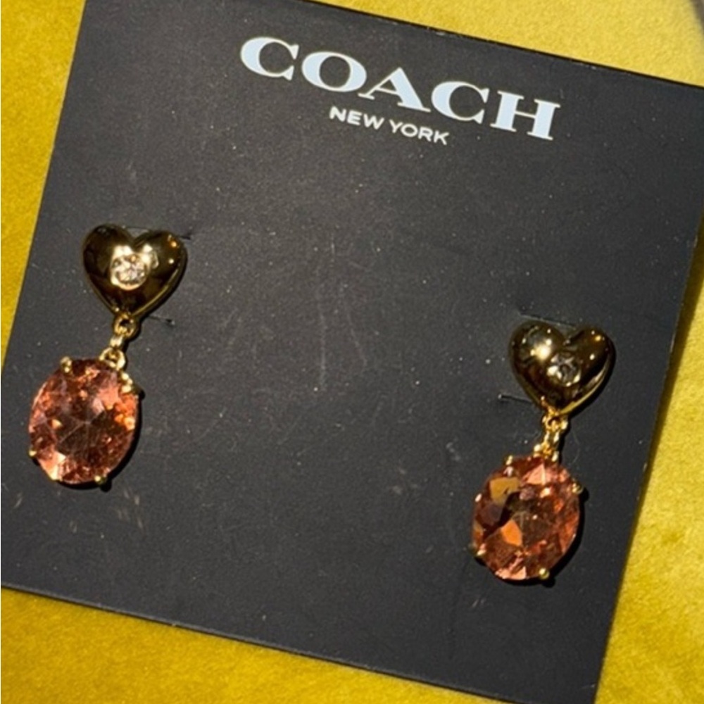 Coach Heart Stone Drop Earrings - Picture 1 of 8